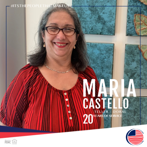 Maria Castello USCB teller doral 20 years of service